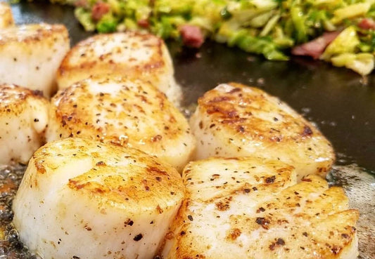 Wild Caught Jumbo Scallops with Shredded Sprouts &amp; Prosciutto