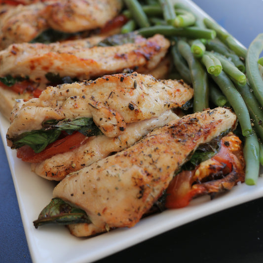 Air Fryer Spinach, Feta, and Sun-Dried Tomato Stuffed Chicken