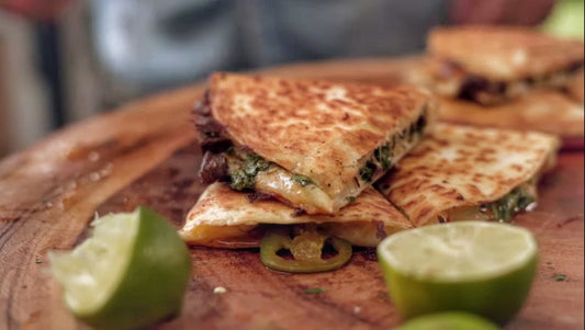 Chimichurri Skirt Steak Quesadillas with Pineapple Pickled Jalapeno Peppers