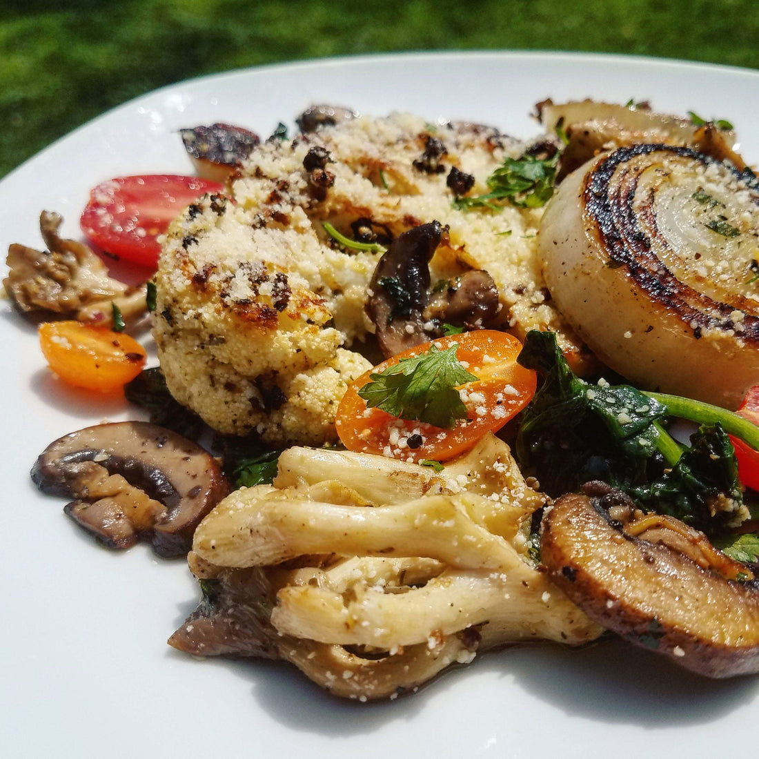 Marinated Cauliflower Steaks and Veggies