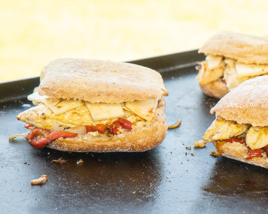 Grilled Chicken and Roasted Red Pepper Sandwiches with Fontina Cheese