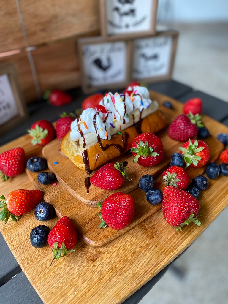 French Toast Stuffed Banana Split Dog