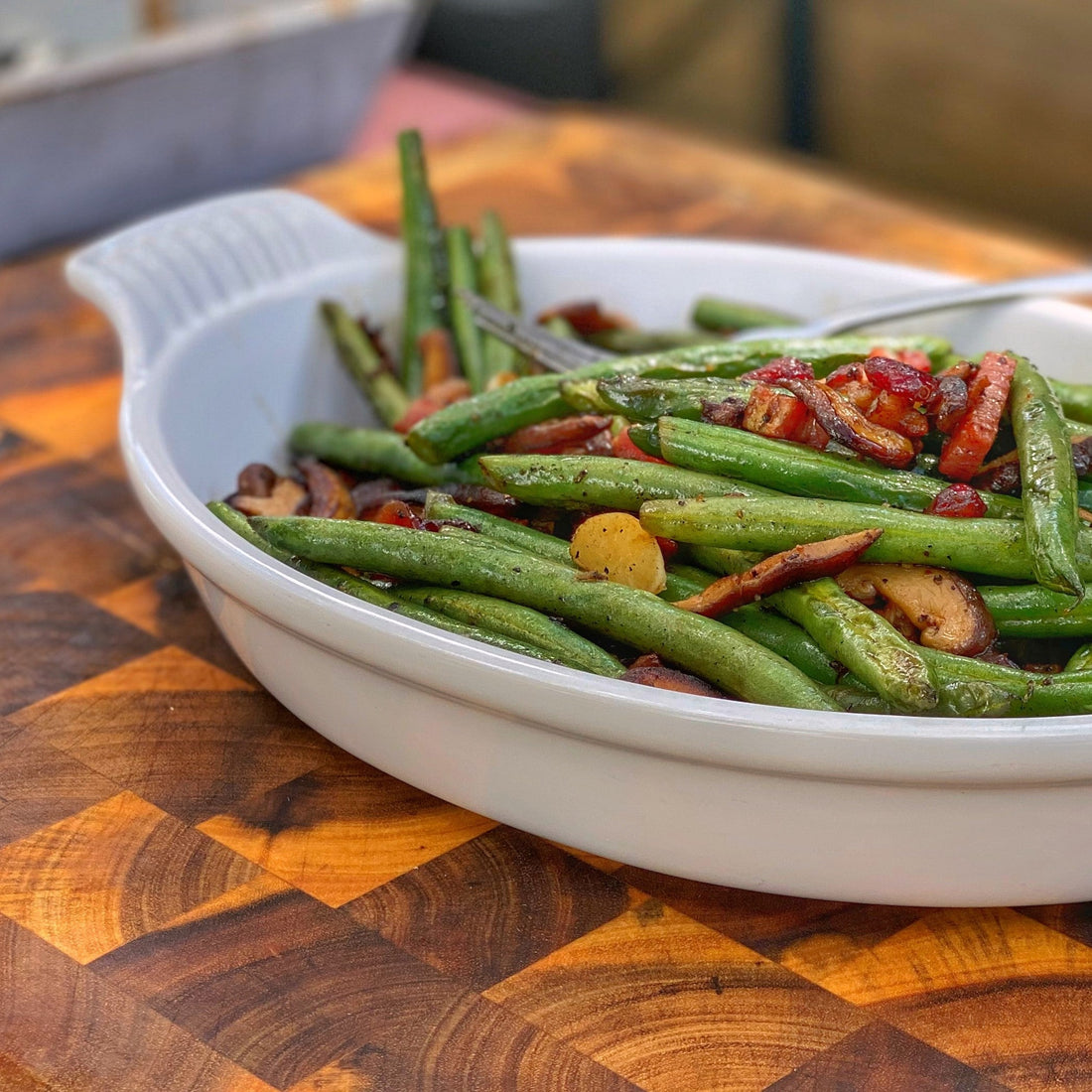 Pancetta Green Beans with Shitakes and Cranberries