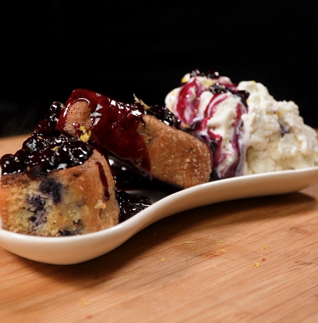 Griddled Pound Cake with Blueberry Compote