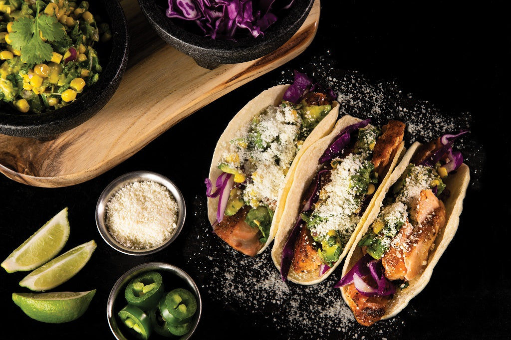 Salmon Tacos with Avocado &amp; Corn Salsa