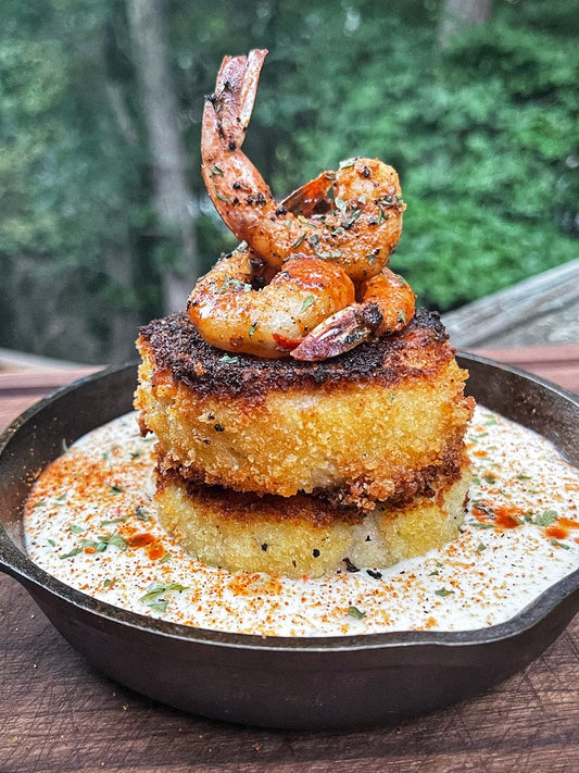 Blackened Shrimp and Grit Cakes