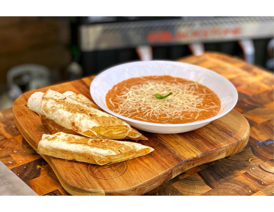 Griddled Tomato Soup with Cheesy Quesa-Dippers