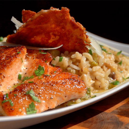 Shiitake and Asparagus Risotto with Seared Salmon