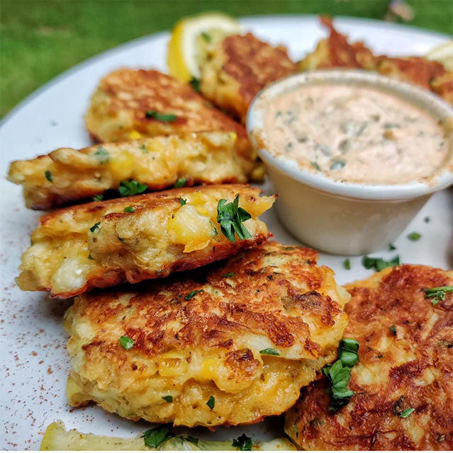 Corn Crab & Cheddar Fritters